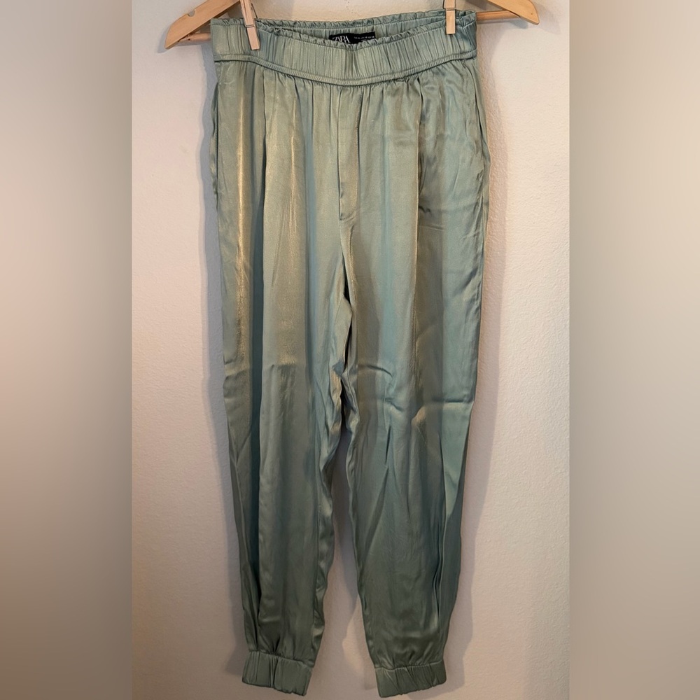 Zara Light Green Satin Effect Jogger Size XS - Picture 5 of 10